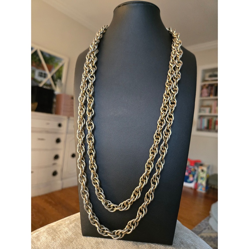 Goldtone Long Thick Rope Necklace Vintage